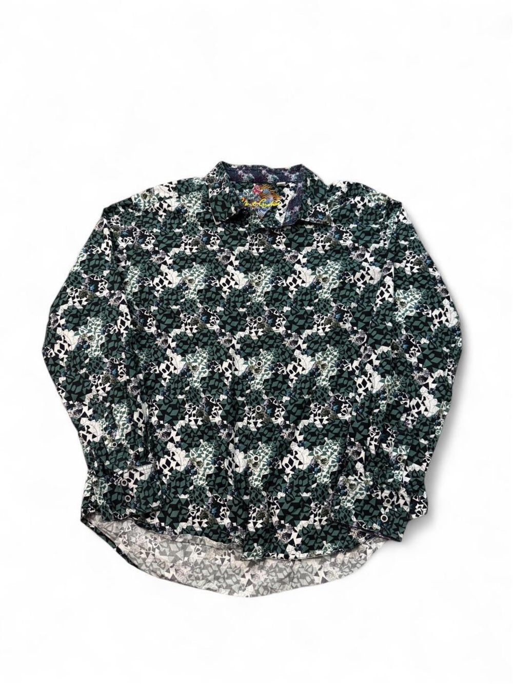 Robert Graham Finchley geo skull long sleeve button down shirt green XL mens